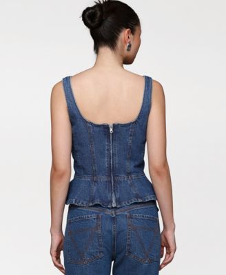 Women's Denim Lace-Up Peplum Top