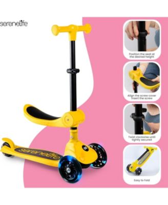 3-Wheel Foldable Kids Scooter - Child Toy Scooter with Built-in LED Wheel Lights, and Easy Maneuvering Lean-to-Steer Technology (Yellow