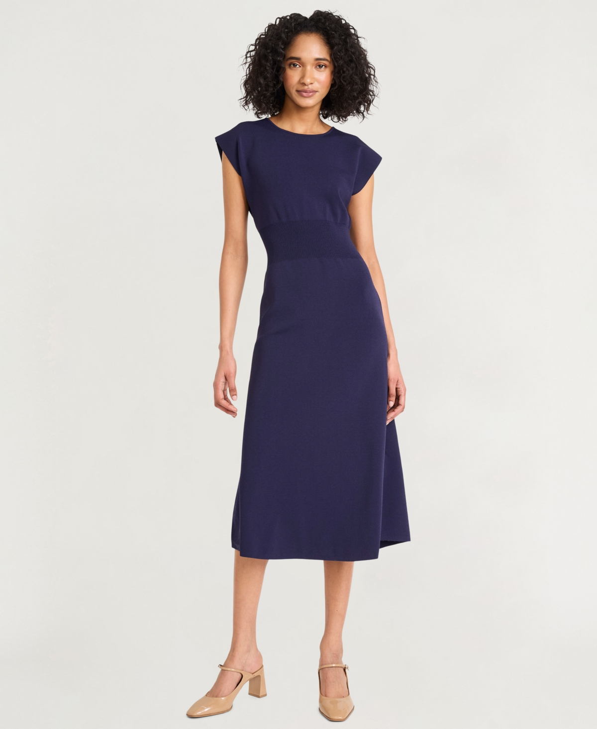 Women's Short Sleeve Midi Sweater Dress - Evening Blue
