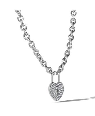 Silver-Tone Pave Crystal Heart Lock Necklace