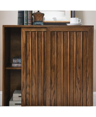 Mid Century Cabinet with 2 Sliding Door & Solid Wood Decorative Strips