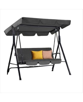 3-Person Metal Patio Swing with Removable Cushion Patio Swing Outdoor Porch Swing Chair for Adults for Garden Backyard Deck