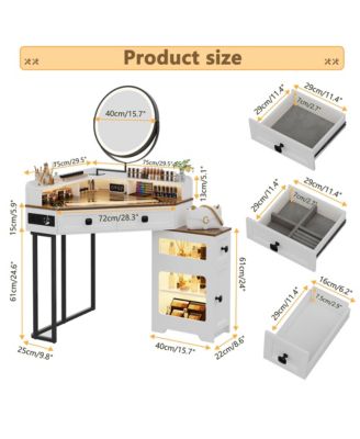 Farmhouse-style dressing table with mirror and lights, featuring a glass top.