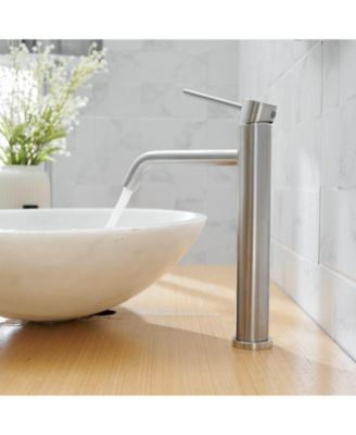 Modern Single Hole Single Handle Vessel Bathroom Vanity Sink Faucet With Pop Up Drain Without Overflow in Brushed Nickel