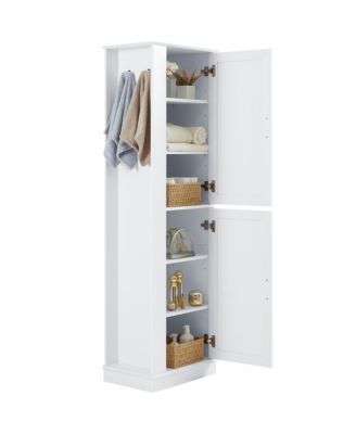 68"H Tall Bathroom Cabinet with Hook and Adjustable Shelf, Freestanding MDF