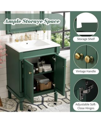 24" Freestanding Vanity Cabinet with Sink and 2-Tier Shelf