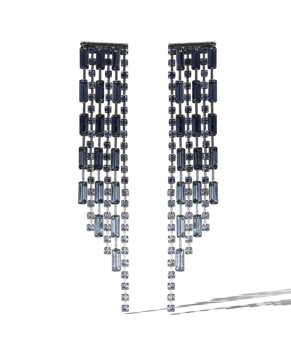 Tiered Crystal Fringe Earrings - Black/clear