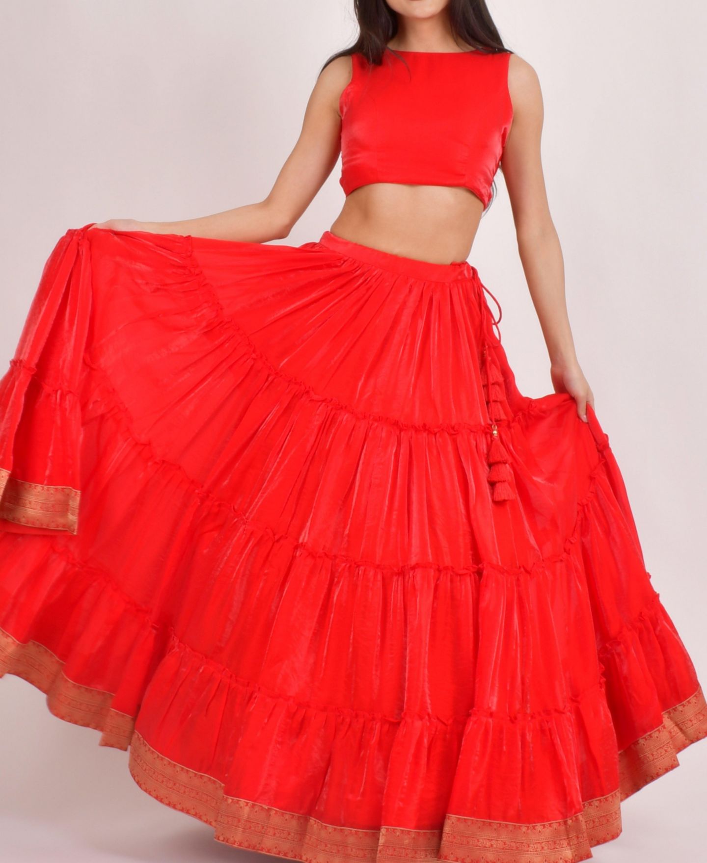 Женский топ RAAS Tiered Shimmer Lehenga Choli, цвет: Красный — фото 3