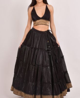 Women's Tiered Shimmer Black Lehenga Choli
