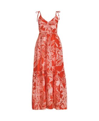Women's Cotton Voile Vneck Tie Strap Maxi Dress