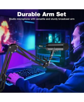 Gaming Microphone Kit, USB Mic w/ Boom Arm, Supercardioid Mic, Mute Button, Echo & Volume Gain Knob, Monitor for Phone Computer (Black)