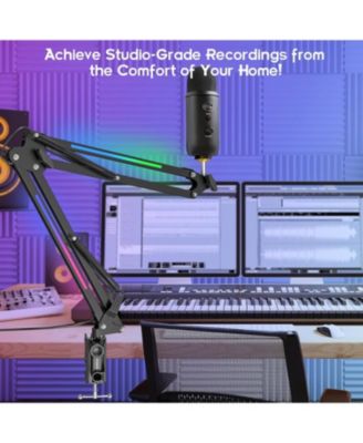 RGB Microphone Arm Stand,Mic Arm with RGB Light for QuadCast/Blue Yeti/Snowball/Shure SM7B/Rode NT1/Elgato,Rotatable Suspension Boom Scissor Stand for Gaming Streaming Podcasting YouTube