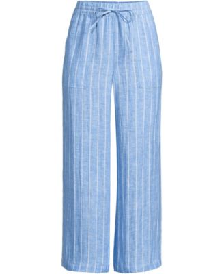 Women's High Rise Drawstring Linen Wide Leg Crop Pants