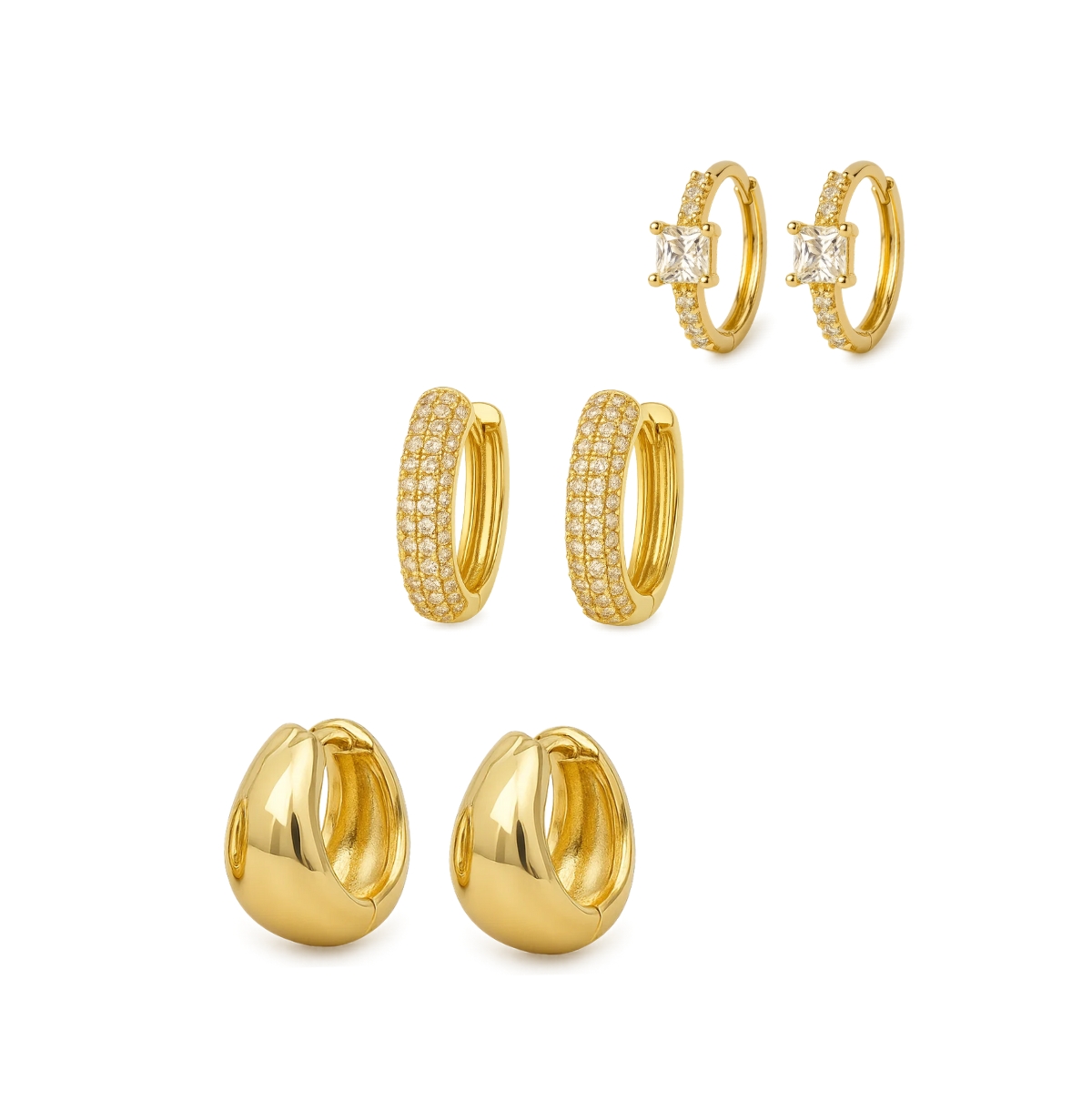 Dainty Huggie Hoop Earrings -3 Pairs - Gold