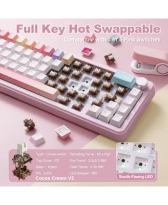 B68 Wireless Mechanical Keyboard,Tri-Mode BT5.0/2.4GHz/USB-C,Cute PBT Keycaps,Hot Swappable Creamy Typing Gasket (Cocoa Cream V2 Switch)