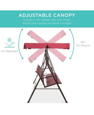 2-Seater Outdoor Adjustable Canopy Swing Glider Patio Bench w/ Textilene, Steel Frame