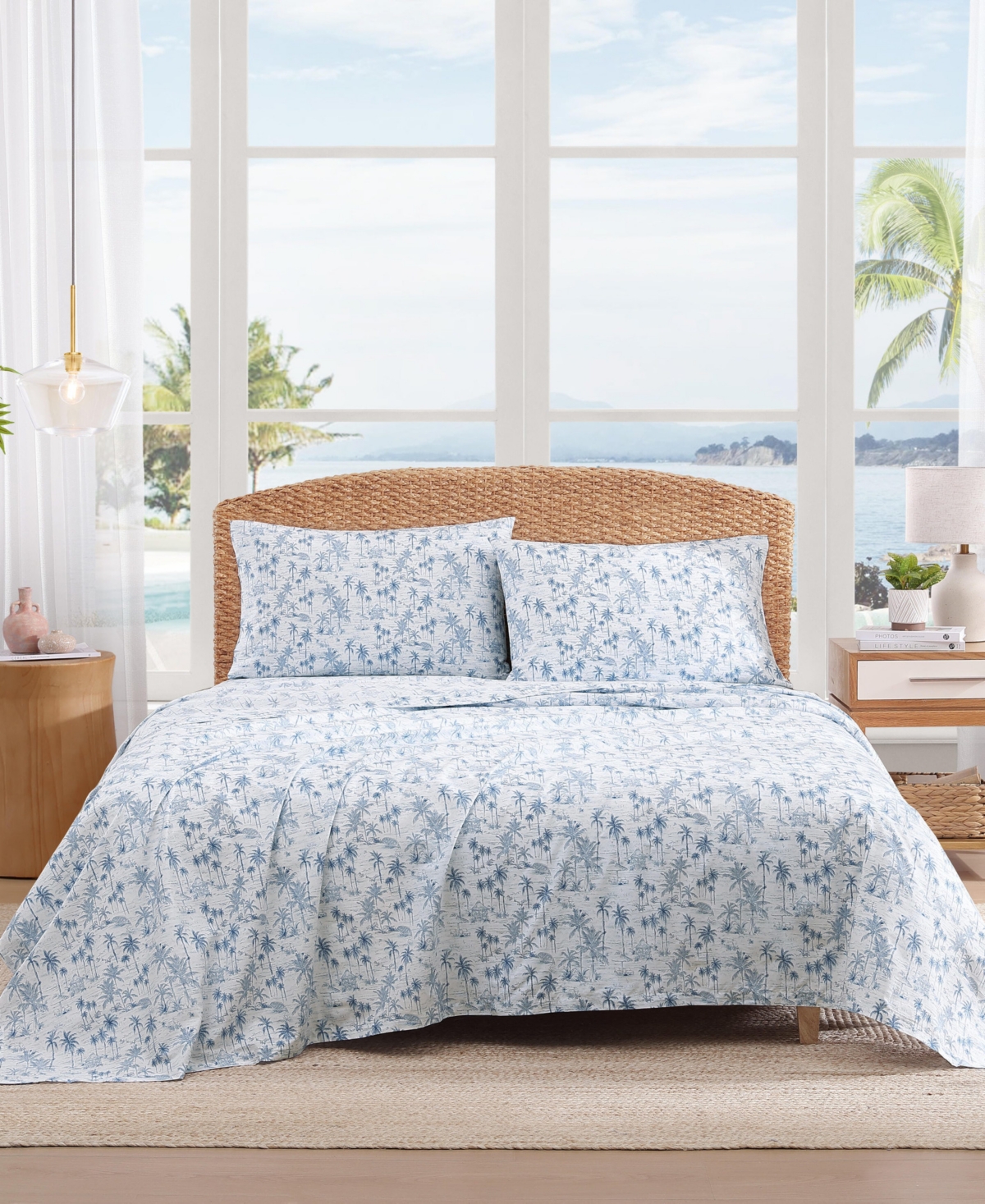 Tommy Bahama Home Cotton Percale 4 Piece Sheet Set, Queen In Blue