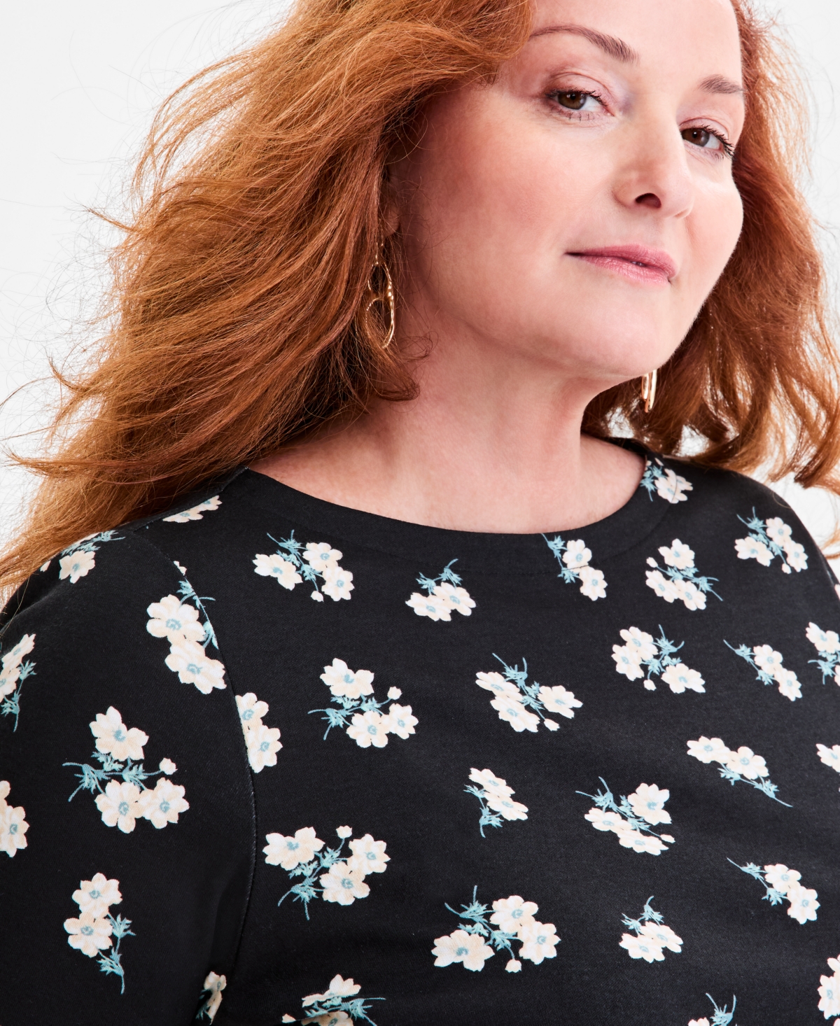 Style & Co Plus Size Printed Elbow-sleeve Knit Top, Macy's Exclusive
