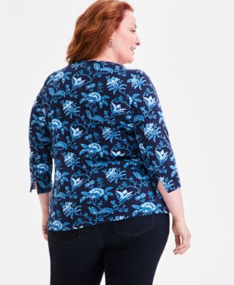 Plus Size Cotton Boat-Neck Top, Macy's Exclusive