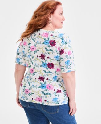 Plus Size Printed Elbow-Sleeve Knit Top, Macy's Exclusive