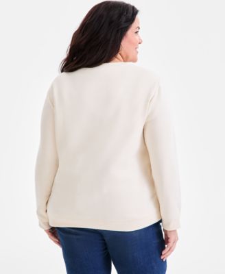 Plus Size Fleece Crewneck Long-Sleeve Top, Macy's Exclusive