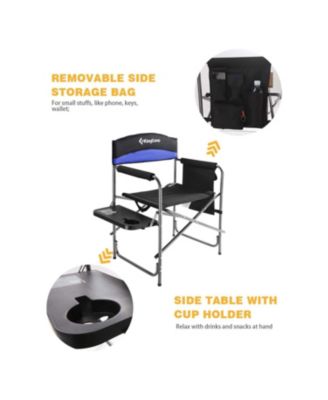 Compact Camping Folding Chair with Side Table and Storage Pocket, Blue