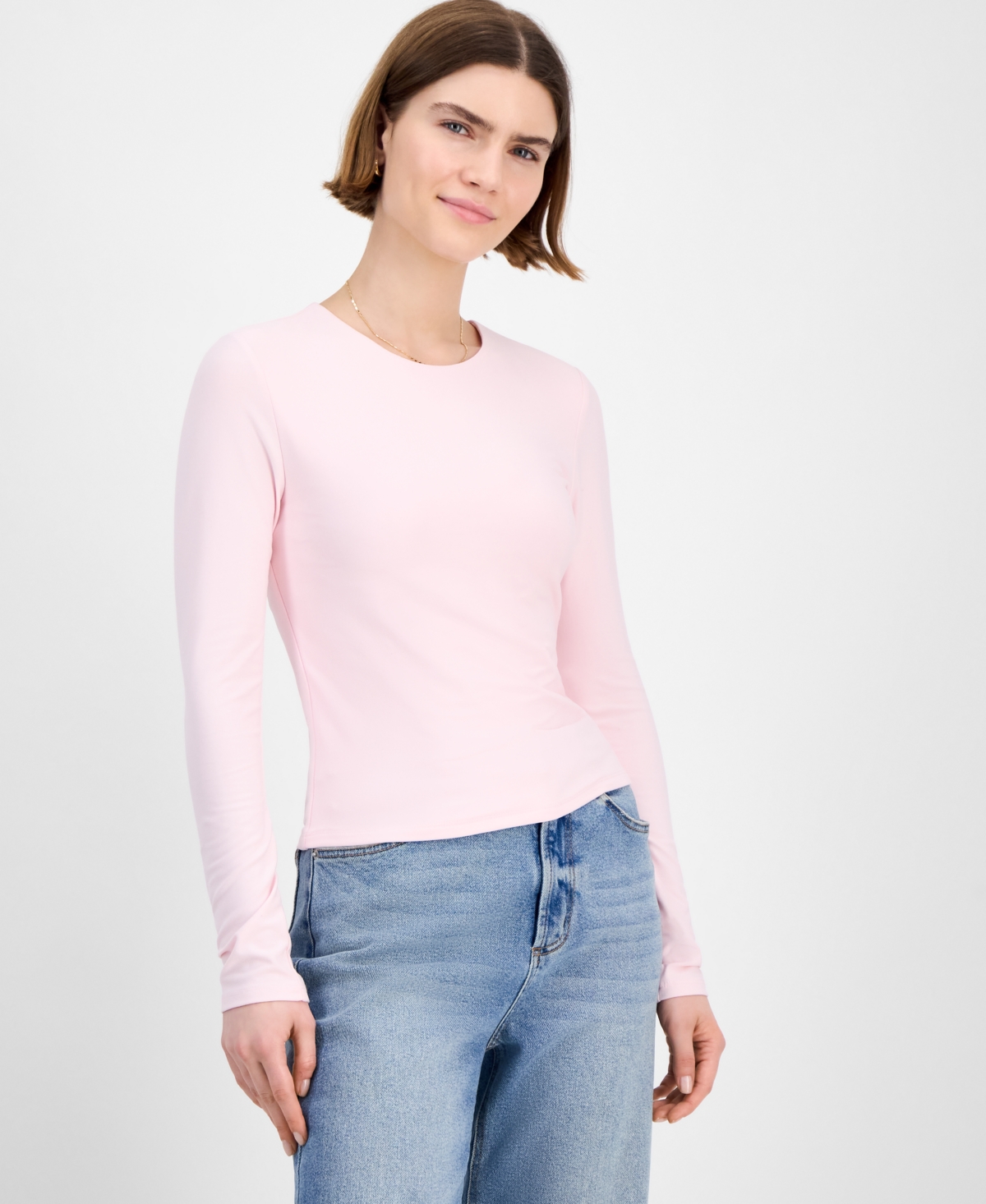 Hippie Rose Juniors' Crewneck Long-sleeve Top In Pink