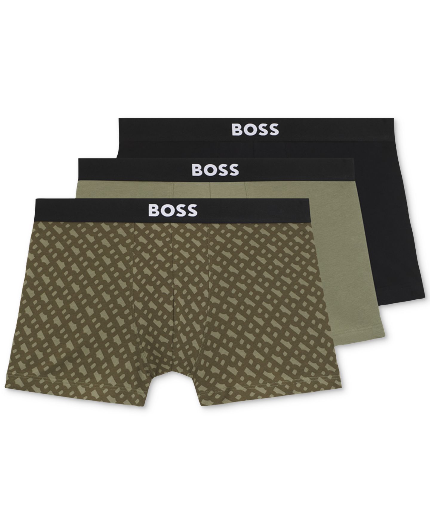 Бельё BOSS для мужчин, хлопок-стрейч, 3 шт. — Hugo Boss, цвет: Зелёный / Чёрный — фото 1