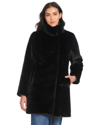 Petite Faux-Fur Stand-Collar Coat
