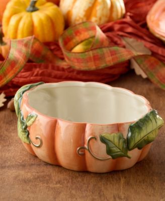 Harvest Fields 3-D Pumpkin Shallow Serving Bowl