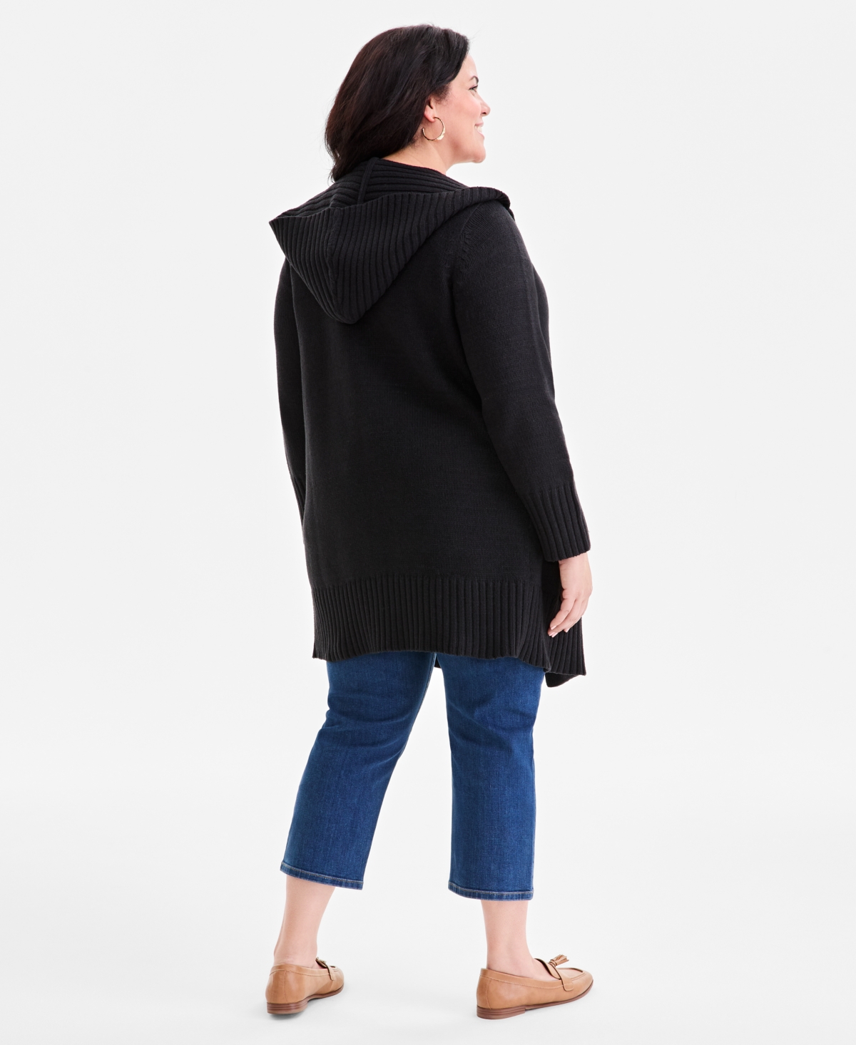 Style & Co Plus Size Hooded Open-front Cardigan Sweater, Macy's Exclusive In Black