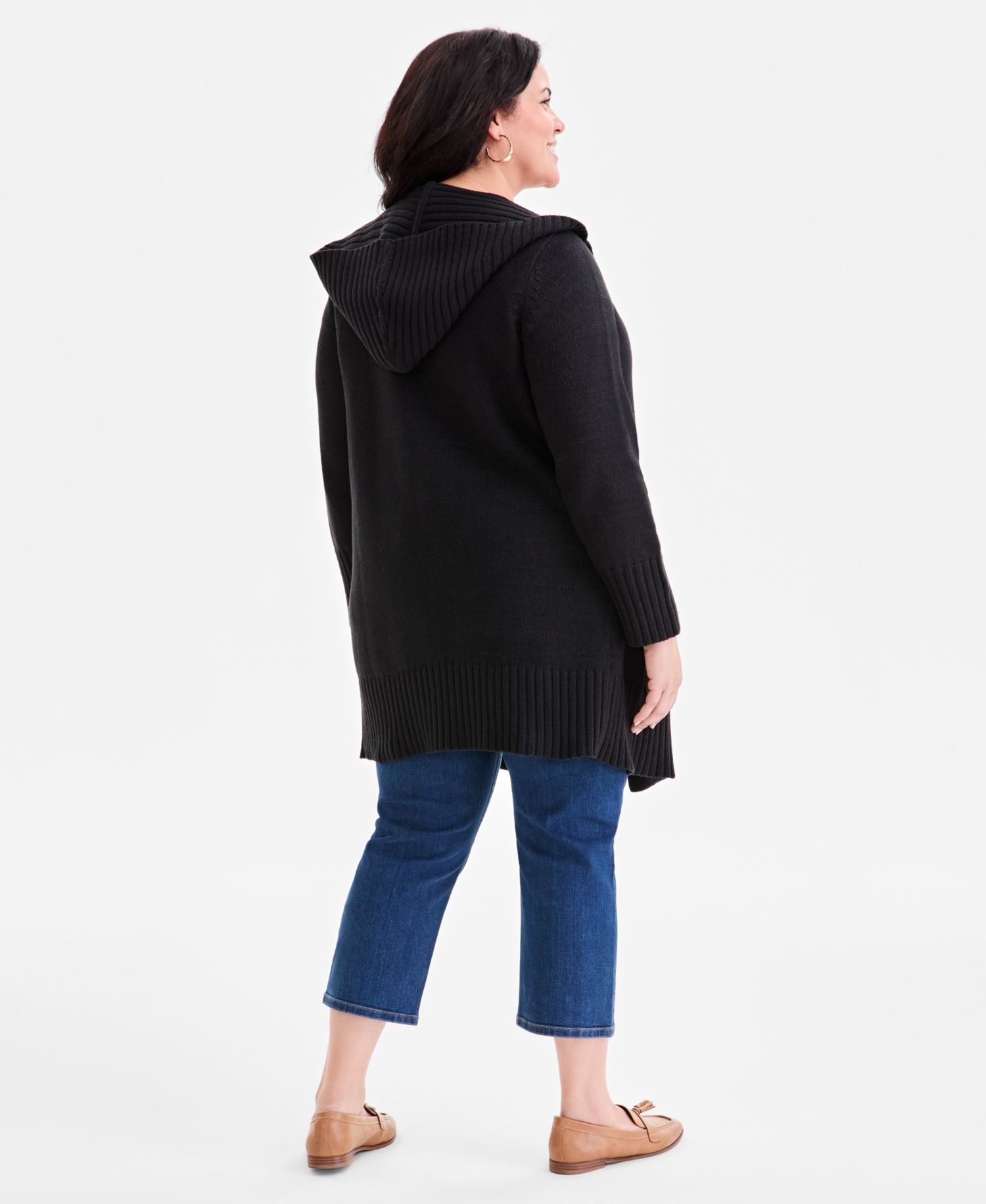 Plus Size Hooded Open-Front Cardigan Sweater