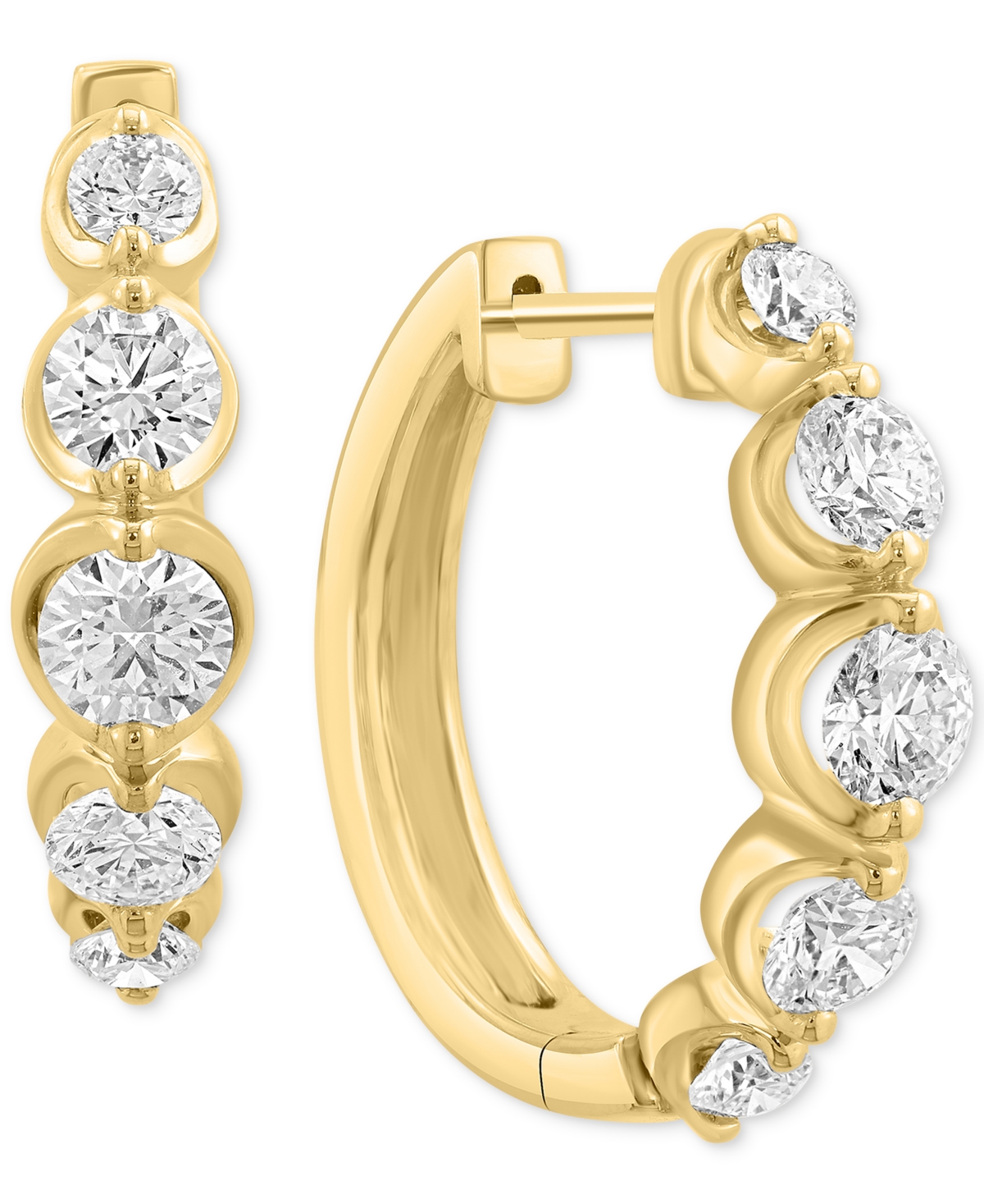 Effy Lab Grown Diamond Small Hoop Earrings (1-5/8 ct. t.w.) in 14k Yellow Gold, 0.79" - Yellow Gold