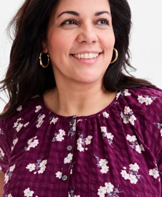 Plus Size Floral-Print Puff-Sleeve Top