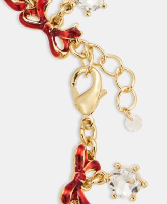 Gold-Tone Red Bow Crystal Bell Flex Bracelet