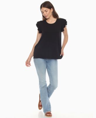 Women's Ruffle Sleeve Solid Top