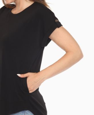 Women's Folded Short Sleeve Solid Top