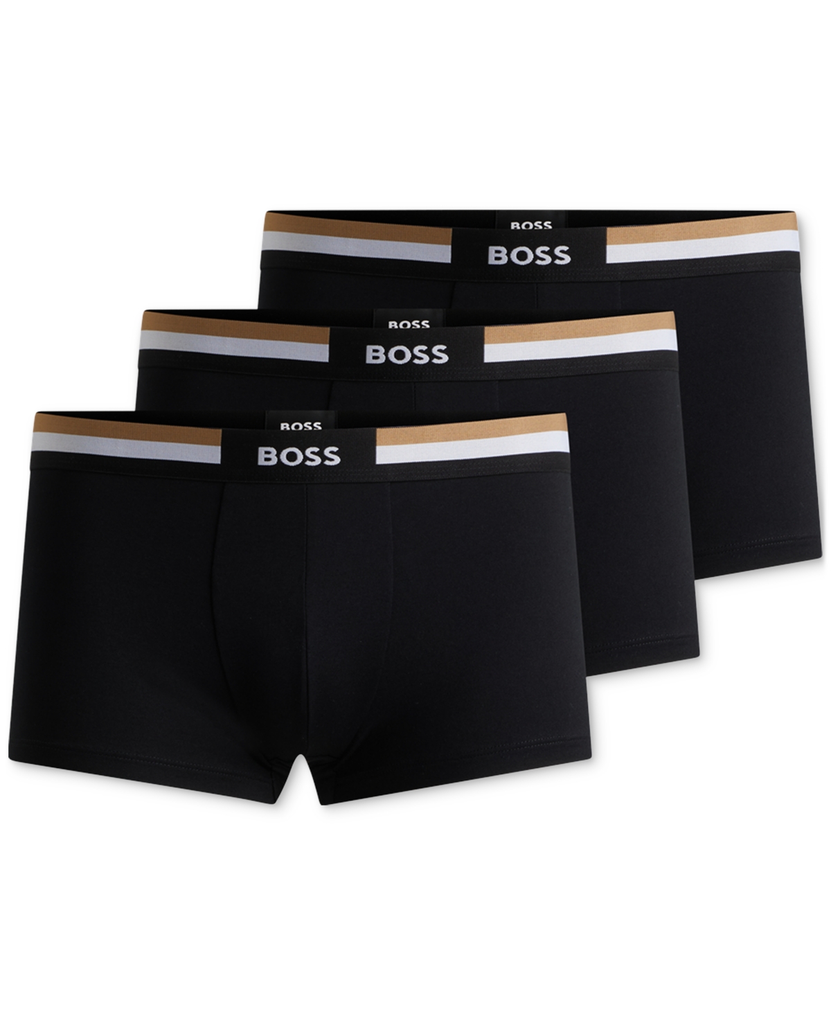 Hugo Boss Three-pack Of Cotton-blend Trunks With Signature Waistbands In Black