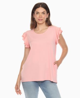 Women's Ruffle Sleeve Solid Top
