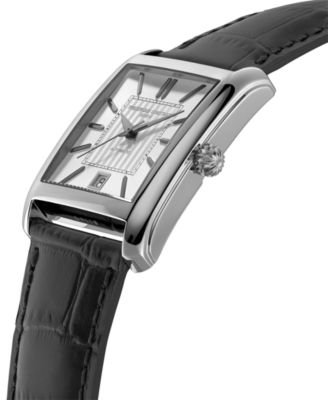 Men's Swiss Automatic Carree Black Leather Strap Watch 30mm