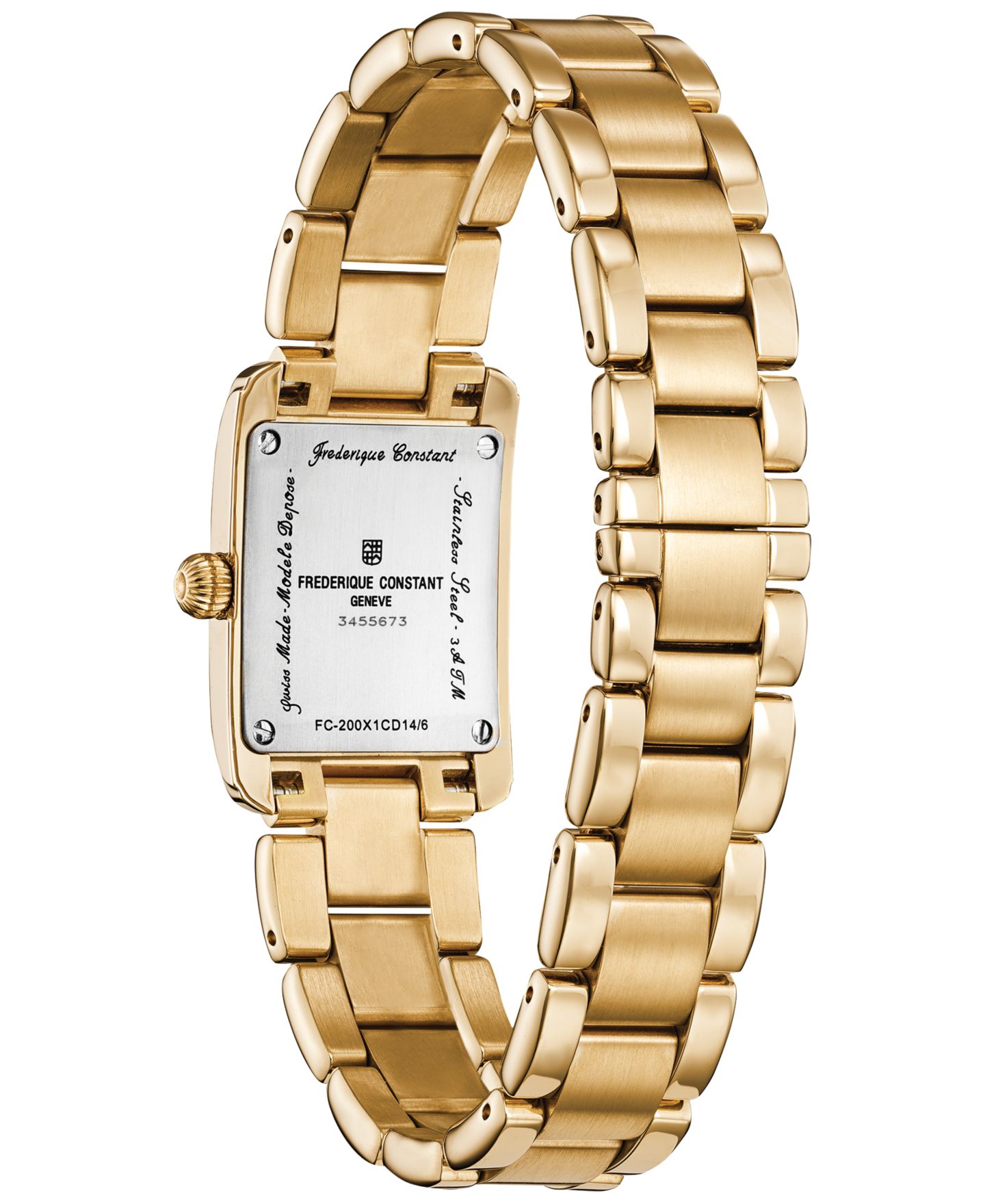 Женские часы Frederique Constant Swiss Carree Diamond (3/8 ct. t.w.) Gold-Tone Stainless Steel Bracelet Watch 23mm — фото 3