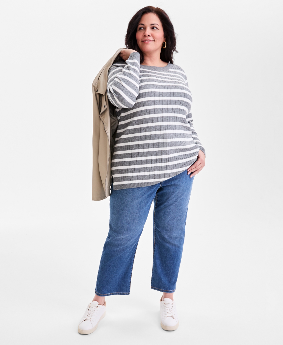 Style & Co Plus Legacy Stripe Long-Sleeve Sweater, Macy's Exclusive