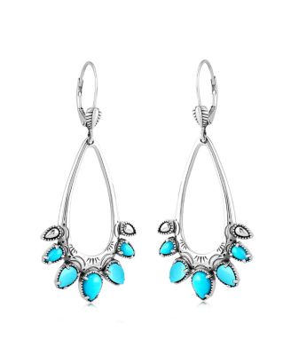 Sterling Silver Sleeping Beauty Turquoise Open Pear Gemstone Lever Back Earrings