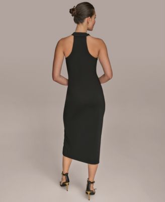 Women's Jersey Asymmetrical Cowl-neck Hardware Midi Dress