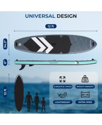 Inflatable Stand-Up Paddle-Board with Double-Action Hand Pump, 3-Piece Aluminum SUP Paddle, Leash, Removable Fin + 2 Side Fins, Repair Kit and Backpack, Black