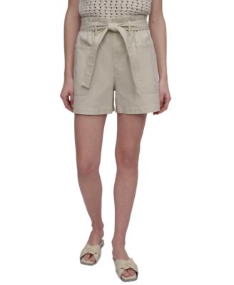 Women's Cotton Belted Paperbag-Waist Shorts