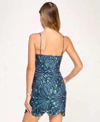 Juniors' Embroidered Sequined Bodycon Dress