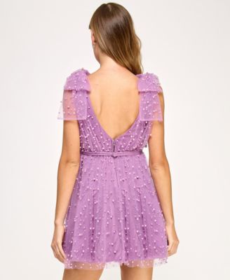 Juniors' Embellished Mesh Fit & Flare Dress