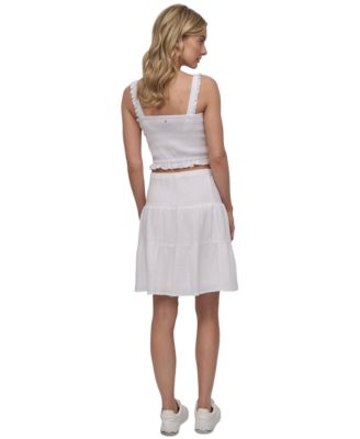 Women's Cotton Smocked Square-Neck Cropped Top