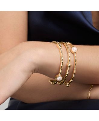Hammered Gold-Tone Pearl Cuff Bracelet